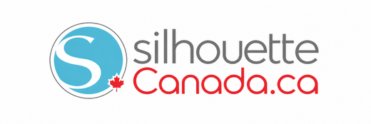 Silhouette Canada logo on a white background, featuring a blue circular 'S' with a small red maple leaf accent and the words 'silhouette Canada.ca' in gray and red.