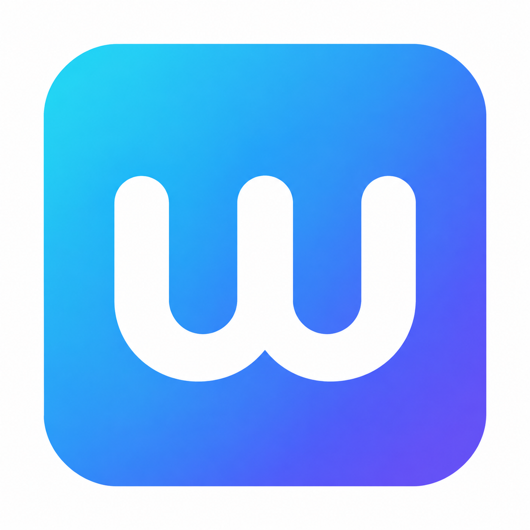 A rounded square app-style icon with a white stylized lowercase 'w' centered on a blue-to-purple gradient background.